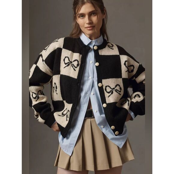 Lisa Says Gah Sweaters - Lisa Says Gah Bow Check Lauda Cardi Sweater NWT